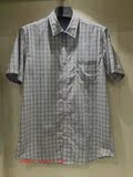 新品剪标比音勒芬薄款商务细格子 男士夏季短袖衬衫 水洗纯棉衬衣