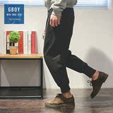 GBOY2016春季新款日系男士潮流黑色哈伦裤 韩版修身小脚裤束脚裤