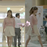 韩国代购2016春太阳的后裔宋慧乔同款粉色衬衫白色短裙两件套装女