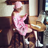 2016秋季女士套头针织衫 圆领 中长款直筒羊毛粉红色韩版套头毛衣