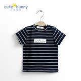 cutebunny2016宝宝夏装新款 男童条纹纯棉圆领短袖t恤 婴儿打底衫