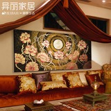 泰国进口沙发电视背景墙手绘莲花装饰画 餐厅门厅玄关金箔工艺画