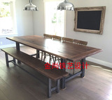 美式实木餐桌复古老松木长条餐桌椅组合铁木饭桌loft工作台办公桌