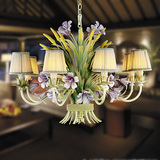 田园风格吊灯客厅灯具8头6头韩式铁艺花草花朵吊灯彩色创意温馨