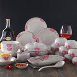 碗盘碟套装 靓影陶瓷36头玫瑰之约骨瓷餐具 结婚送礼正品特价包邮