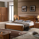 黄金胡桃木床全实木家具1.8米双人木床简约现代式卧室高箱储物床