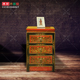 床头柜彩绘三屉手绘斗柜边柜角柜仿古可定做制中国风实木藏式家具