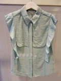 16年夏款 韩国专柜超热销薄荷绿风琴边显瘦时尚二色淑女衬衫