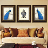 包邮美式奢华蓝孔雀装饰画欧式新古典客厅沙发背景玄关有框壁挂画
