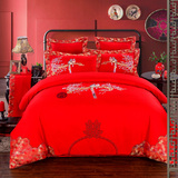 刺绣婚庆1.8m四件套大红结婚床上用品六件套床单式1.5绣花床盖款