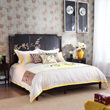 新古典新中式高精密仿丝黄色样板间样板房别墅床品十件套布艺家纺