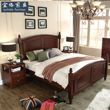 美式乡村全实木床1.5米/1.8m双人床胡桃色复古婚床小户型卧室家具