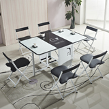 宜家长方形伸缩折叠餐桌椅组合铁艺钢化玻璃电磁炉小户型饭桌家用