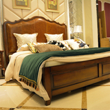 美式床实木床1.8米 田园乡村家具双人床 纯胡桃木油蜡皮真皮床
