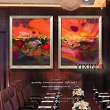 艺信画廊抽象装饰画 纯手绘酒店壁画客厅现代油画简约 朱德群双拼