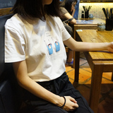 实拍 韩版日系超可爱卡通人物字母印花宽松休闲短袖T恤夏女