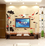 鱼戏荷花3D水晶亚克力立体墙贴画沙发客厅电视背景墙温馨装饰家居