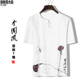 2016夏季新款中国风复古民族风棉麻短袖T恤男加肥加大码亚麻半袖