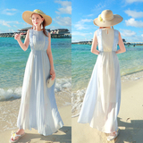 拼色连衣裙夏2016新款海边度假波西米亚长裙沙滩裙仙显瘦雪纺海滩