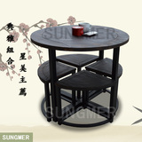 热销小户型餐桌椅组合创意铁艺实木圆形4人桌咖啡桌洽谈桌省空间