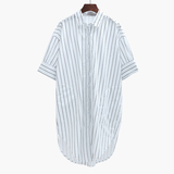 2016夏季韩版新款清新白色超长款休闲宽松衬衫裙短袖衬衣连衣裙女