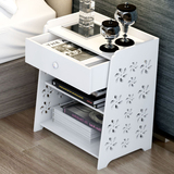 现代简约收纳柜创意床头柜白色雕花置物架时尚环保卧室储物柜包邮