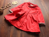秋装新款 韩国品牌 女童红色 收腰风衣 外套