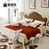 美式床实木床 欧式床双人床1.8米 白色乡村现代简约皮床 卧室婚床