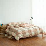 水洗棉四件套床品 纯棉被套格子条纹纯色床单床上用品床笠款