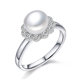 s925纯银天然珍珠戒指淡水珍珠指环韩版流行9-10mm强光无暇正品