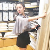 2016夏季款喇叭袖上衣学生纯色衣服韩版少女装单件阿里巴巴雪纺衫