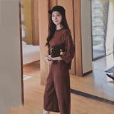 外贸原单2016套装女韩版蘑菇街潮时尚运动针织上衣九分阔腿裤两件