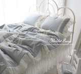 韩国正品代购直邮ANNA梦浪漫高级蕾丝边纯棉床上用品被套三件套