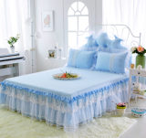 韩式蕾丝纯色绣花床裙蓝色单件纯棉床单床罩保护套1.5m1.8m床全棉