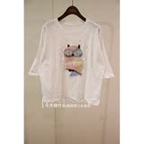 韩国东大门正品代购2016夏季新款女装珍珠亮片卡通猫头鹰短袖T恤