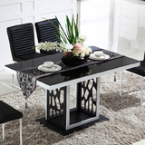 时尚6人多人黑白烤漆玻璃餐桌 鸟巢餐桌带餐椅 现代钢化玻璃餐桌