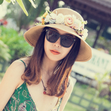 夏天韩版女士小沿花环草帽出游防晒遮阳帽太阳帽旅游沙滩帽子盆帽