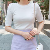 韩国秋季中袖T恤女圆领修身五分打底衫纯棉半袖紧身短款体恤上衣
