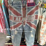 特价 LALABOBO专柜正品代购 老款logo英伦国旗破洞显瘦牛仔裤长裤