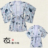 日式猫咪羽织和风浴衣印花外套和服腰带开衫水色水蓝色日系防晒衣
