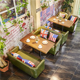 美式乡村 咖啡厅沙发桌椅组合 实木复古卡座沙发 奶茶店沙发批发