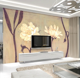 定制欧式手绘花卉油画壁纸壁画 简约客厅电视背景墙酒店艺术墙纸
