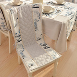 现代中式风景坐垫餐椅布艺连体加厚帆布办公室椅子方形棉麻椅垫