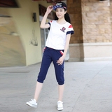 夏天休闲运动套装女夏季学生韩版印花短袖七分裤初中运动服运动装