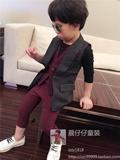 2016新款男童秋装套装 儿童韩版绅士马甲长裤2件套潮宝宝假两件