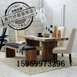 北欧简约咖啡厅桌椅全实木家具原木复古餐桌饭桌榆木会议桌办公桌
