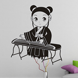弹古筝的女孩墙贴 中国风古筝孩贴画音乐学校教室儿童房装饰贴纸