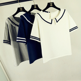 2016春夏新款韩版海军领校园学院风可爱女生短袖T恤学生打底上衣