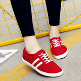 人本夏季帆布鞋女 青年女鞋红色时尚低帮薄底休闲布鞋透气小白鞋