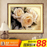皇室蒙娜丽莎印花十字绣白玫瑰新款餐厅卧室油画花卉玄关简约现代